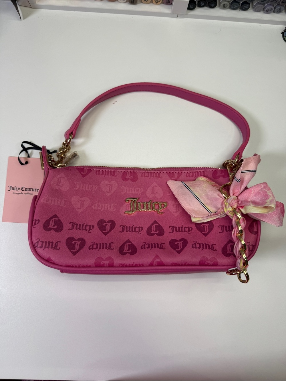 Juicy Couture Hot Pink Logo  Shoulder Bag with Gold Hardware